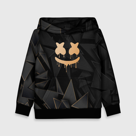 Детская толстовка 3D с принтом Marshmello golden poly в Кировске, 100% полиэстер | двухслойный капюшон со шнурком для регулировки, мягкие манжеты на рукавах и по низу толстовки, спереди карман-кенгуру с мягким внутренним слоем | Тематика изображения на принте: 