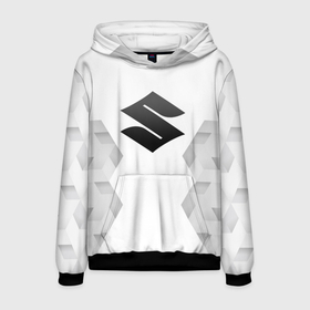 Мужская толстовка 3D с принтом Suzuki white poly в Ухте, 100% полиэстер | двухслойный капюшон со шнурком для регулировки, мягкие манжеты на рукавах и по низу толстовки, спереди карман-кенгуру с мягким внутренним слоем. | Тематика изображения на принте: 