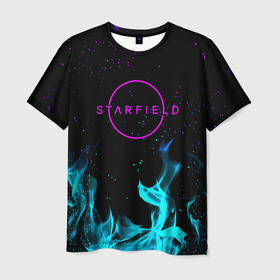 Мужская футболка 3D с принтом Starfield неоновый огонь в городе Новоалтайск, 100% полиэфир | прямой крой, круглый вырез горловины, длина до линии бедер | 