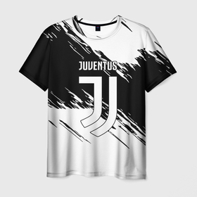 Мужская футболка 3D с принтом Juventus штрихи красок белые в Ухте, 100% полиэфир | прямой крой, круглый вырез горловины, длина до линии бедер | 