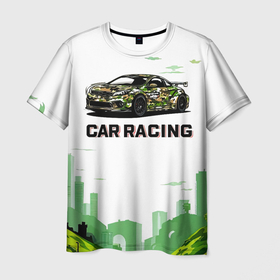 Мужская футболка 3D с принтом Car racing камуфлированый в Ухте, 100% полиэфир | прямой крой, круглый вырез горловины, длина до линии бедер | 