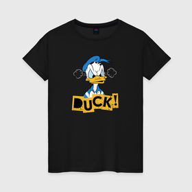 Женская футболка хлопок с принтом Утиные истории   Donald Duck в городе Новоалтайск, 100% хлопок | прямой крой, круглый вырез горловины, длина до линии бедер, слегка спущенное плечо | 