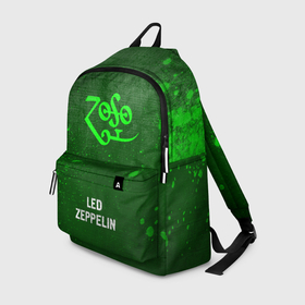 Рюкзак 3D с принтом Led Zeppelin   green gradient по центру в Ухте, 100% полиэстер | лямки с регулируемой длиной, сверху петелька, чтобы рюкзак можно было повесить на вешалку. Основное отделение закрывается на молнию, как и внешний карман. Внутри два дополнительных кармана, один из которых закрывается на молнию. По бокам два дополнительных кармашка | 