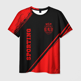 Мужская футболка 3D с принтом Sporting   red gradient вертикально в городе Новоалтайск, 100% полиэфир | прямой крой, круглый вырез горловины, длина до линии бедер | 