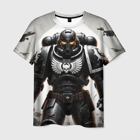 Мужская футболка 3D с принтом Warhammer 40k космодесант в городе Новоалтайск, 100% полиэфир | прямой крой, круглый вырез горловины, длина до линии бедер | 