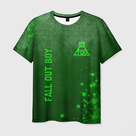 Мужская футболка 3D с принтом Fall Out Boy   green gradient вертикально в городе Новоалтайск, 100% полиэфир | прямой крой, круглый вырез горловины, длина до линии бедер | 