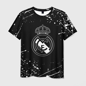 Мужская футболка 3D с принтом Real Madrid белые краски в городе Новоалтайск, 100% полиэфир | прямой крой, круглый вырез горловины, длина до линии бедер | 