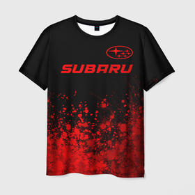 Мужская футболка 3D с принтом Subaru   red gradient посередине в Ухте, 100% полиэфир | прямой крой, круглый вырез горловины, длина до линии бедер | Тематика изображения на принте: 