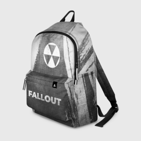 Рюкзак 3D с принтом Fallout   grey gradient по центру в Курске, 100% полиэстер | лямки с регулируемой длиной, сверху петелька, чтобы рюкзак можно было повесить на вешалку. Основное отделение закрывается на молнию, как и внешний карман. Внутри два дополнительных кармана, один из которых закрывается на молнию. По бокам два дополнительных кармашка | 