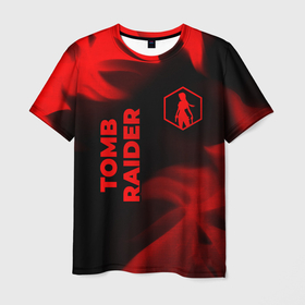 Мужская футболка 3D с принтом Tomb Raider   red gradient вертикально в городе Новоалтайск, 100% полиэфир | прямой крой, круглый вырез горловины, длина до линии бедер | 