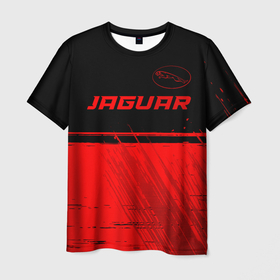 Мужская футболка 3D с принтом Jaguar   red gradient посередине в Петрозаводске, 100% полиэфир | прямой крой, круглый вырез горловины, длина до линии бедер | Тематика изображения на принте: 