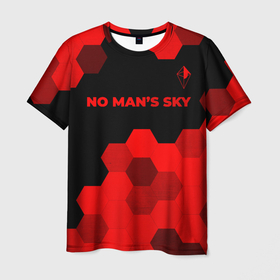 Мужская футболка 3D с принтом No Mans Sky   red gradient посередине в Петрозаводске, 100% полиэфир | прямой крой, круглый вырез горловины, длина до линии бедер | Тематика изображения на принте: 