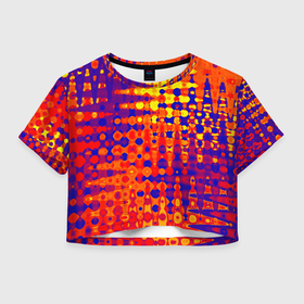 Женская футболка Crop-top 3D с принтом Пламенный сочный оранжево синий в городе Новоалтайск, 100% полиэстер | круглая горловина, длина футболки до линии талии, рукава с отворотами | 