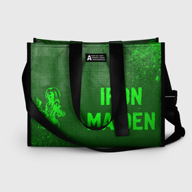Сумка-шоппер 3D с принтом Iron Maiden   green gradient по горизонтали в Ухте, 100% полиэстер | застегивается на металлическую кнопку; внутренний карман застегивается на молнию. Стенки укреплены специальным мягким материалом, чтобы защитить содержимое от несильных ударов
 | 