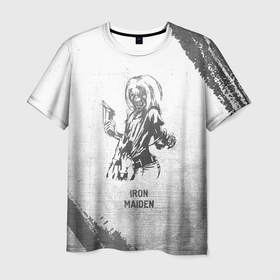 Мужская футболка 3D с принтом Iron Maiden   white gradient в Ухте, 100% полиэфир | прямой крой, круглый вырез горловины, длина до линии бедер | 