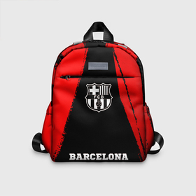 Детский рюкзак 3D с принтом Barcelona   red gradient по центру в городе Новоалтайск, 100% полиэстер | лямки с регулируемой длиной, сверху петелька, чтобы рюкзак можно было повесить на вешалку. Основное отделение закрывается на молнию, как и внешний карман. Внутри дополнительный карман. По бокам два дополнительных кармашка | Тематика изображения на принте: 