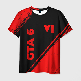 Мужская футболка 3D с принтом GTA 6   red gradient вертикально в городе Новоалтайск, 100% полиэфир | прямой крой, круглый вырез горловины, длина до линии бедер | 