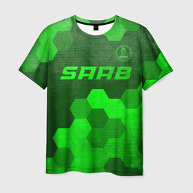 Мужская футболка 3D с принтом Saab   green gradient посередине в Ухте, 100% полиэфир | прямой крой, круглый вырез горловины, длина до линии бедер | 