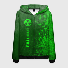 Мужская толстовка 3D на молнии с принтом Fallout   green gradient по вертикали в Ухте, 100% полиэстер | длина до линии бедра, манжеты и пояс оформлены мягкой тканевой резинкой, двухслойный капюшон со шнурком для регулировки, спереди молния, по бокам два кармана | 