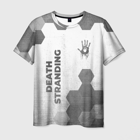Мужская футболка 3D с принтом Death Stranding   white gradient вертикально в городе Новоалтайск, 100% полиэфир | прямой крой, круглый вырез горловины, длина до линии бедер | 