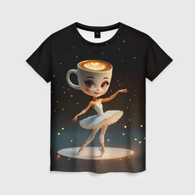 Женская футболка 3D с принтом Балерина Капучино, мем, Ballerina Cappuccina в городе Новоалтайск, 100% полиэфир ( синтетическое хлопкоподобное полотно) | прямой крой, круглый вырез горловины, длина до линии бедер | 