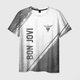 Мужская футболка 3D с принтом Bon Jovi   white gradient вертикально в городе Новоалтайск, 100% полиэфир | прямой крой, круглый вырез горловины, длина до линии бедер | 