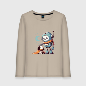 Женский лонгслив хлопок с принтом Робот выгуливает собаку в Ухте, 100% хлопок |  | 