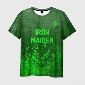 Мужская футболка 3D с принтом Iron Maiden   green gradient посередине в Ухте, 100% полиэфир | прямой крой, круглый вырез горловины, длина до линии бедер | 