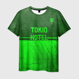 Мужская футболка 3D с принтом Tokio Hotel   green gradient посередине , 100% полиэфир | прямой крой, круглый вырез горловины, длина до линии бедер | Тематика изображения на принте: 
