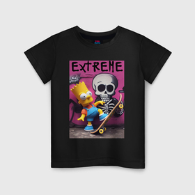 Детская футболка хлопок с принтом Bart Simpson and skateboard   extreme , 100% хлопок | круглый вырез горловины, полуприлегающий силуэт, длина до линии бедер | Тематика изображения на принте: 