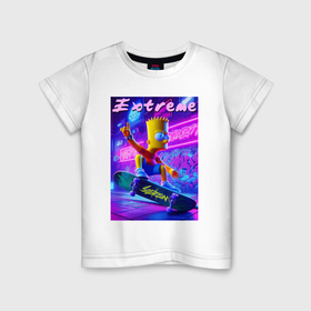 Детская футболка хлопок с принтом Bart Simpson on a skateboard   extreme ai art , 100% хлопок | круглый вырез горловины, полуприлегающий силуэт, длина до линии бедер | Тематика изображения на принте: 