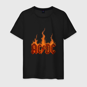 Мужская футболка хлопок с принтом ACDC огненный логотип в городе Новоалтайск, 100% хлопок | прямой крой, круглый вырез горловины, длина до линии бедер, слегка спущенное плечо. | 