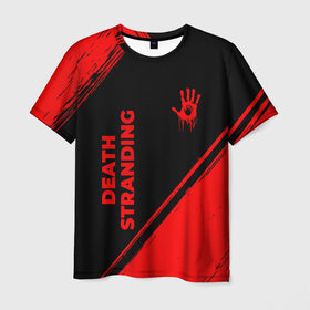 Мужская футболка 3D с принтом Death Stranding   red gradient вертикально в городе Новоалтайск, 100% полиэфир | прямой крой, круглый вырез горловины, длина до линии бедер | 