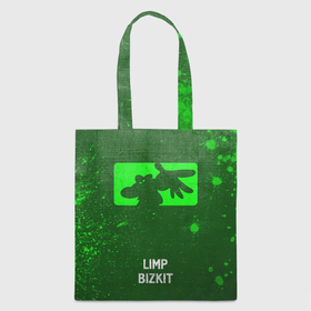 Шоппер 3D с принтом Limp Bizkit   green gradient по центру в Ухте, 100% полиэстер | Плотность: 200 г/м2; Размер: 34×35 см; Высота лямок: 30 см | 
