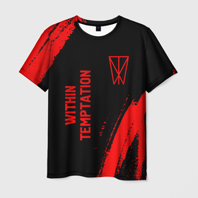 Мужская футболка 3D с принтом Within Temptation   red gradient вертикально в городе Новоалтайск, 100% полиэфир | прямой крой, круглый вырез горловины, длина до линии бедер | 