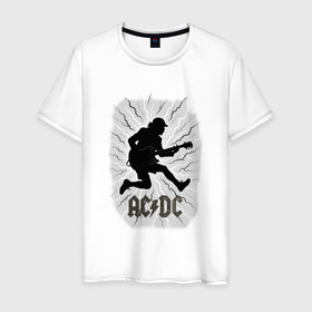 Мужская футболка хлопок с принтом ACDC Ангус Янг в прыжке с гитарой в городе Новоалтайск, 100% хлопок | прямой крой, круглый вырез горловины, длина до линии бедер, слегка спущенное плечо. | 