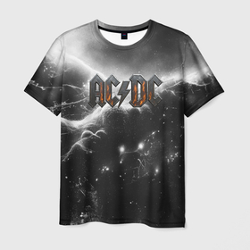 Мужская футболка 3D с принтом ACDC металлический лого черно белая текстура в городе Новоалтайск, 100% полиэфир | прямой крой, круглый вырез горловины, длина до линии бедер | 