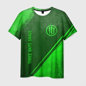 Мужская футболка 3D с принтом Three Days Grace   green gradient вертикально в городе Новоалтайск, 100% полиэфир | прямой крой, круглый вырез горловины, длина до линии бедер | 
