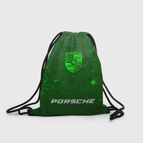 Рюкзак-мешок 3D с принтом Porsche   green gradient по центру в Ухте, 100% полиэстер | плотность ткани — 200 г/м2, размер — 35 х 45 см; лямки — толстые шнурки, застежка на шнуровке, без карманов и подкладки | Тематика изображения на принте: 