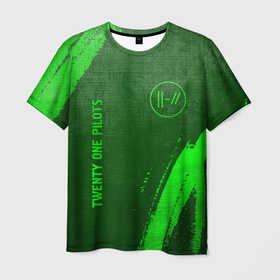 Мужская футболка 3D с принтом Twenty One Pilots   green gradient вертикально в городе Новоалтайск, 100% полиэфир | прямой крой, круглый вырез горловины, длина до линии бедер | 
