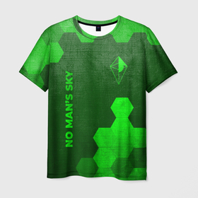 Мужская футболка 3D с принтом No Mans Sky   green gradient вертикально в городе Новоалтайск, 100% полиэфир | прямой крой, круглый вырез горловины, длина до линии бедер | 