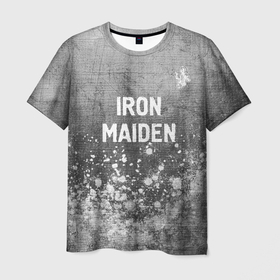 Мужская футболка 3D с принтом Iron Maiden   grey gradient посередине в Ухте, 100% полиэфир | прямой крой, круглый вырез горловины, длина до линии бедер | 